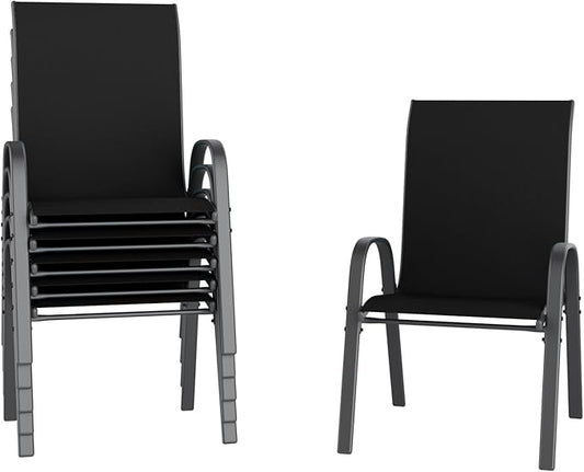 UDPATIO Patio Chairs Set of 6, Stackable Outdoor Dining Chairs with High Back, Breathable Textilene Fabric Outdoor Chair All Weather, 350LBS Capacity for Garden, Backyard (Black)