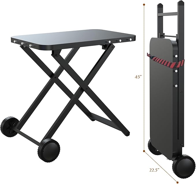 Portable Grill Table, Outdoor Prep Table with 2 Wheels, Pizza Oven Cart for Ninja Woodfire, Ninja Woodfire XL Pro, Weber Q, Ooni Table Top Grill, Folding Grill Cart for Picnic, Camping, RV