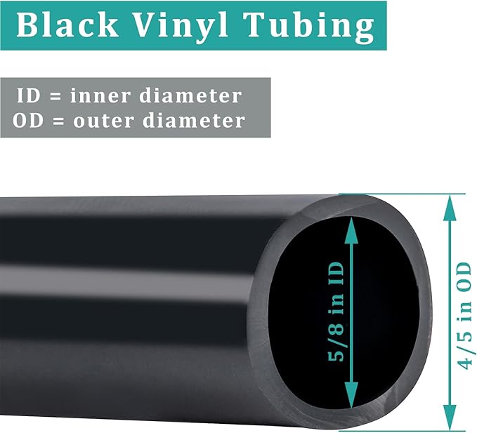 Black Vinyl Tubing 5/8” ID × 4/5” OD - 50 Feet PVC Flexible Plastic Tube Hybrid Hose, Transfer Water Air Oil for Pond Fountain Garden, Non-toxic and BPA free