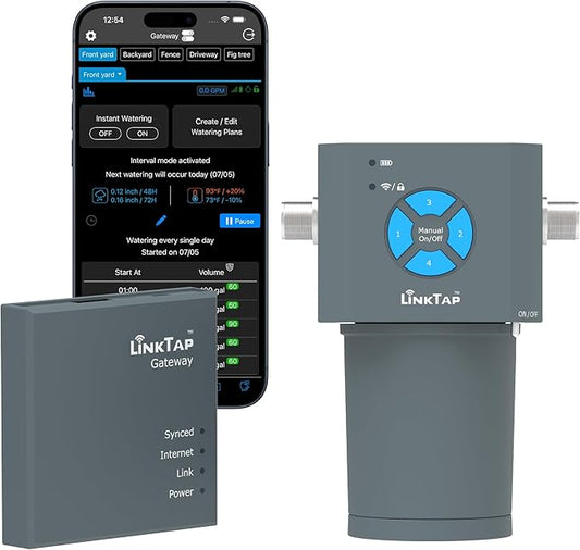 LinkTap ValveLinker & Gateway, Battery Powered Smart Sprinkler/Irrigation Controller, Automatic Rain Skip, Better Range Than WiFi, Compatible with LinkTap Wireless Water Timer, Alexa, IP66 (4-Zone)