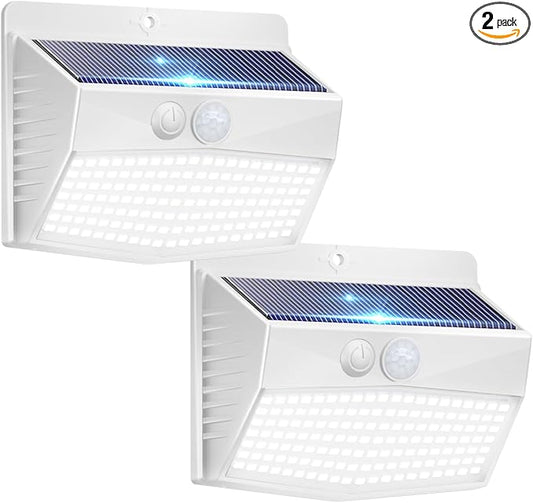 [2 Packs] Solar Lights Outdoor Motion Sensor, Solar Security Lights with 3 Lighting Modes Solar Wall Lights Waterproof Solar Powered Lights for Garden Fence Yard Deck, White