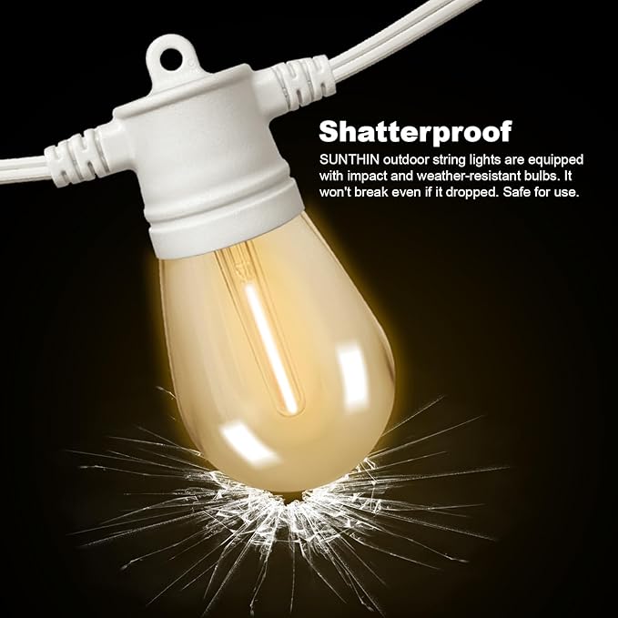 SUNTHIN White Outdoor String Lights, 96FT White Patio Lights with 32 Shatterproof LED Bulbs for Garden, Backyard, Porch, Cafe, Deck, Wedding, Party, Gathering