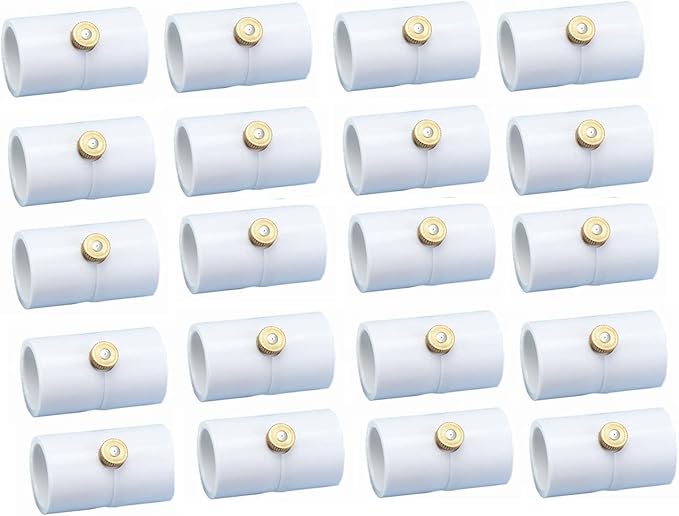 1/2 Inch PVC Coupling with Brass Mist Nozzle PVC Splitter with Brass Misting System Nozzles (Pack of 20)