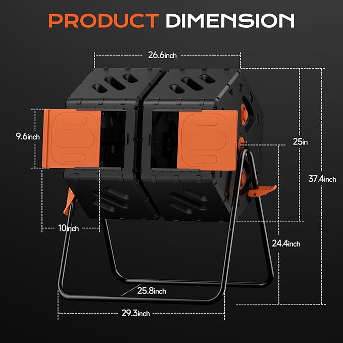 Compost Bin Outdoor 45 Gallon/170L, Fast Assemble Compost Tumbler, 360°Rotating Dual Chamber Large Composter for Outside, Garden, Backyard, and Yard