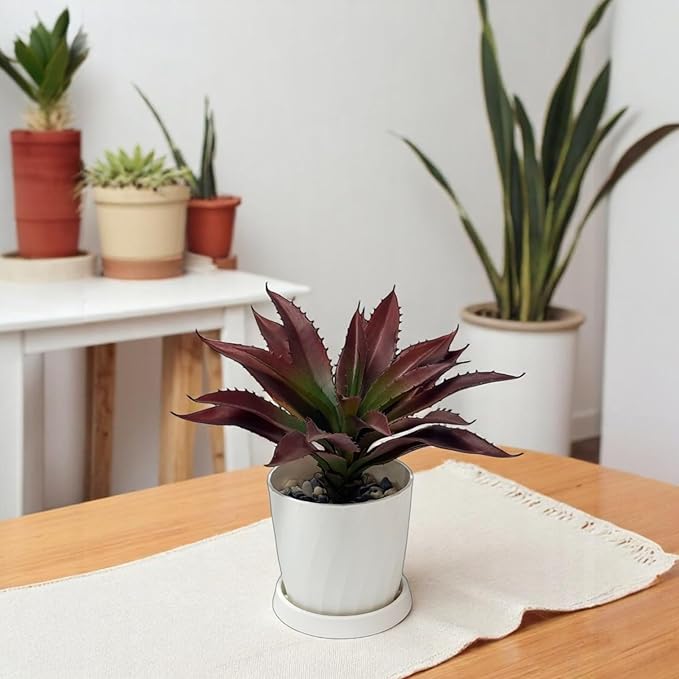 12.5 Inch Artificial Aloe Plant - Large Faux Succulents (Unpotted), Realistic Fake Plants for Home Decor Indoor Outdoor (Red)