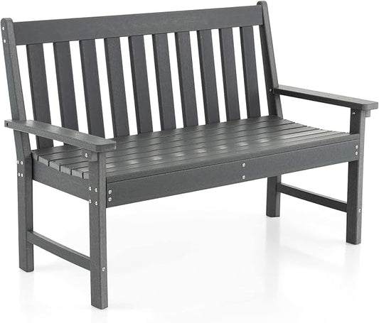 Giantex Outdoor Bench, 52-Inch Outside Bench All-Weather HDPE Park Bench with Backrest and Armrests, 705 lbs Weight Capacity, 2-Person Slatted Patio Bench for Porch, Yard, Lawn, Garden Bench (Grey)