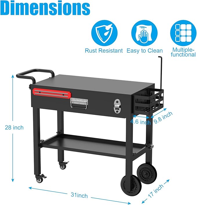 LS'BABQ Portable Outdoor Grill Table, Folding Stand for Blackstone 17"/22" Griddle, Camping BBQ Prep Cart for Ninja Grill, Large Space with Wheels