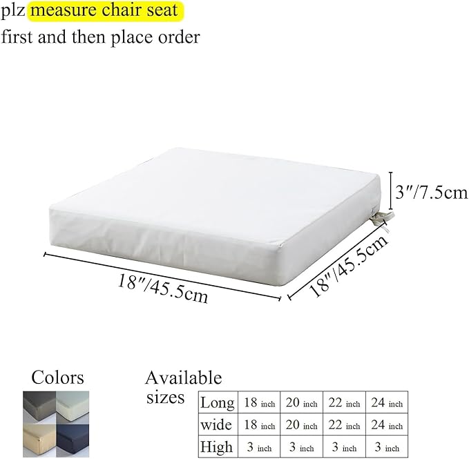 Patio Chair Cushions Non Slip Bottom Chair Pad with Ties Waterproof Square Outdoor Seat Cushion Replacement for Garden Swing Furniture Set of 2 18 x18 Inch, Beige
