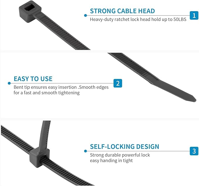 XINGO 1000 PCS White Zip Ties 8 Inch, 60 LBS Tensile Strength, Self-Locking Nylon Plastic Nylon PA66 Wire Ties for Indoor and Outdoor Use