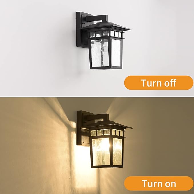 Outdoor Wall Lantern, Exterior Lighting Fixtures Wall Mount, 2 Pack Black Outdoor Sconce with Seeded Glass, Exterior Porch/Patio Lights for House Front Door Garage