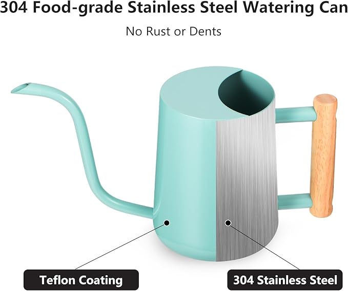 Watering Can Indoor Plants, 35oz Small Watering Can Indoor Stainless Steel Metal Watering Can Modern Decorative Watering Pot with Long Spout for Indoor House Plant Bonsai Outdoor Garden Flowers -Green