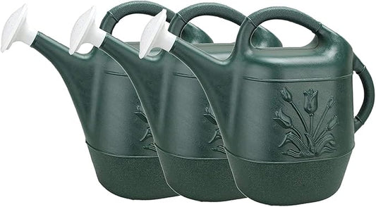 PMU 2 Gallon Watering Can - Garden Watering Can for Indoor & Outdoor Plants - Plastic Water Can with Detachable Sprinkler Head - Large Water Pot, Made in USA - Hunter Green Pkg/3