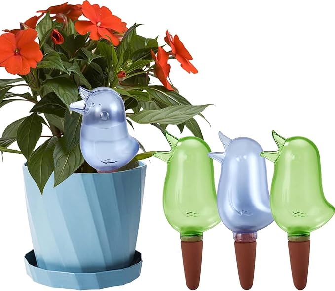 4 Pack Self Watering Spikes, Indoor Plant Watering Globes, Bird Shape Automatic Irrigation Spikes,Plant Watering Devices (Green&Blue)