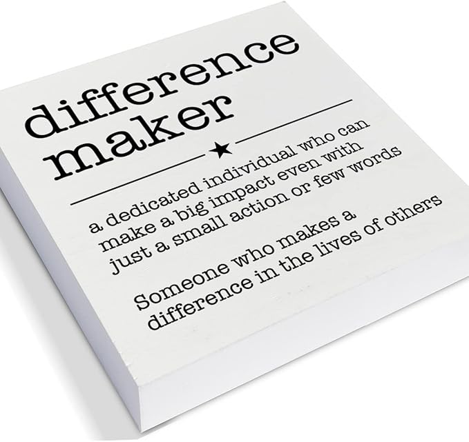 PIXCEOS Difference Maker Definition Decorative Wooden Box Sign Thank You Appreciation Gift for Teacher Boss Leader Coworker Wood Block Plaque Desk Decor Office Shelf or Wall Display