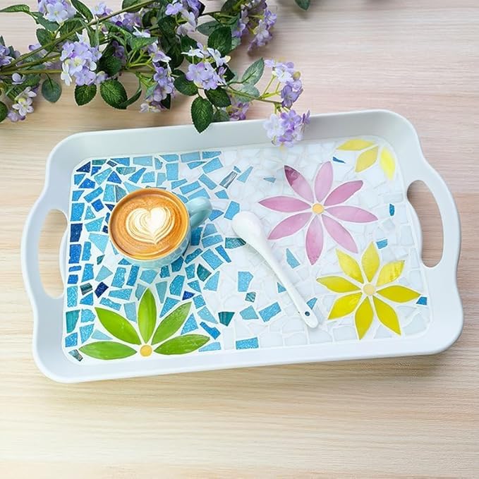 3/4 inch Quartz Glass Mosaic Tiles for Crafts, 1.1 LB, Square Mosaic Pieces for DIY Picture, Home Mosaic Decoration (Sky Blue)