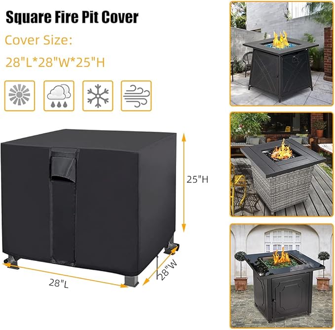 Fire Pit Cover, 28 inch Firepit Covers Square Gas Fireplace Oxford Fabric Square Fire Pit Table Propane Fire Pit for Outdoor Patio Garden- 28 X 28 X 25 inch