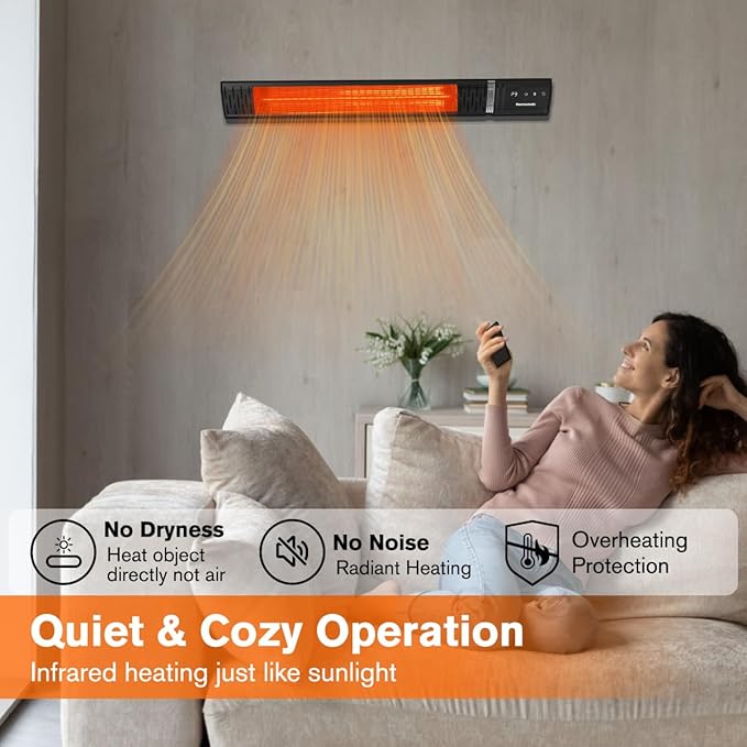 Small Outdoor Heater for Patio, thermomate 1500W IP65 Electric Infrared Heater with Low Glare Schott Glass, 9 Heating Levels & 24H Timer, Plug-in 120V Black