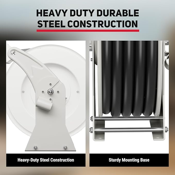 Retractable Fuel Hose Reel, 3/4 in × 66 ft Rubber Hose Heavy Duty Steel Professional Spring Driven Diesel Hose Reel with Fueling Nozzle Max 300PSI Auto Rewind Quick for Ship Vehicle Tank Truck