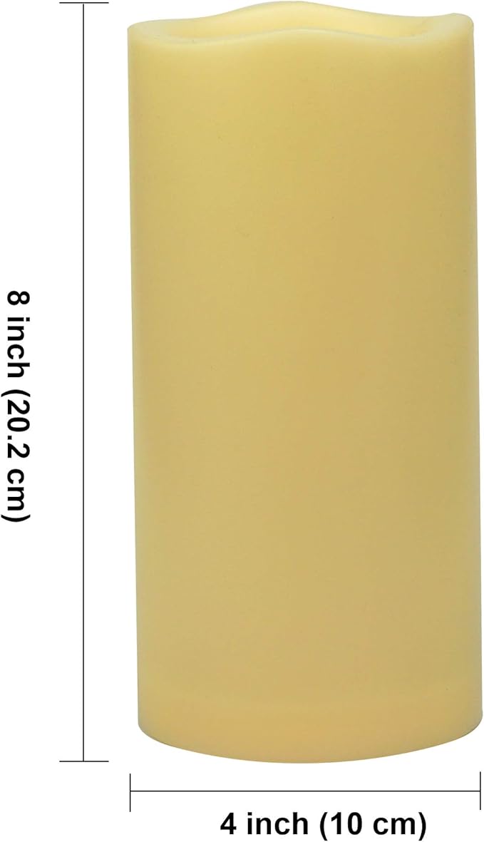 Waterproof Outdoor Flameless Candles with Remote, Set of 2, Large 4” x 8” Battery Operated Electric LED Pillar Candle Set for Home Décor Party Wedding Supplies Garden Christmas Decoration Gift