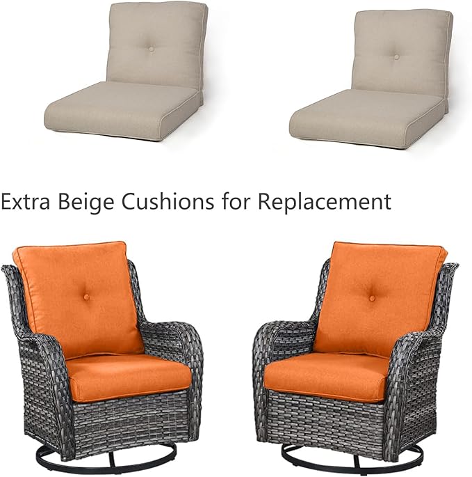 HUMMUH Outdoor Swivel Rocker Wicker Patio Chairs Set of 2, Rattan Rocking Chair Furniture Set(Grey,Orange)