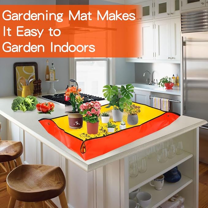 Gardening Gifts,Plant Accessories Indoor,Repotting Mat,Plant Repotting Mat,Gardening Hand Tools,Gardening Tool Set,Garden Tools,Indoor Gardening Tools,Gifts for Gardeners(Orange 39.37*39.37 in)
