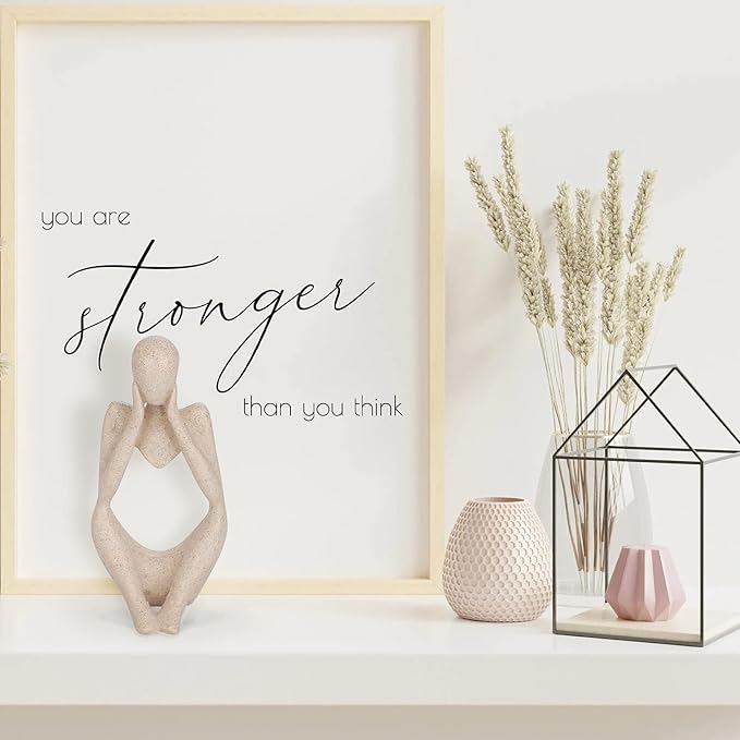 INNOLITES Boho Decor Thinker Statue Abstract Art Sculpture, Sandstone Resin Collectible Figurines for Home Living Room Office Shelf Decoration (Sandstone,Think)