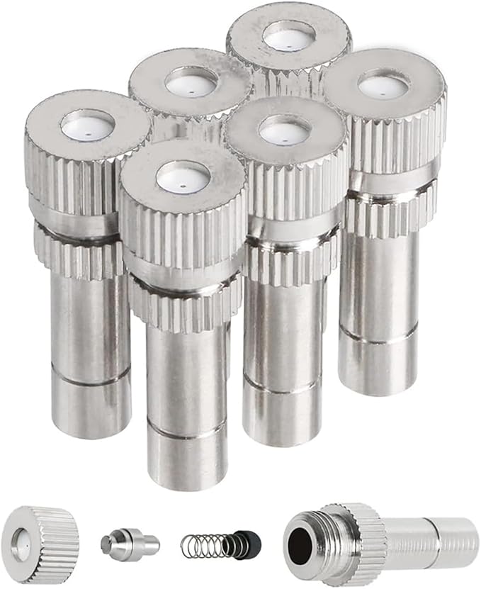 20pcs Brass Mister Nozzles, 6mm Misting Nozzles for Outdoor Cooling System, Landscaping, Air Humidification, Greenhouse Irrigation (without Filter, 0.039"/1mm Orifice)