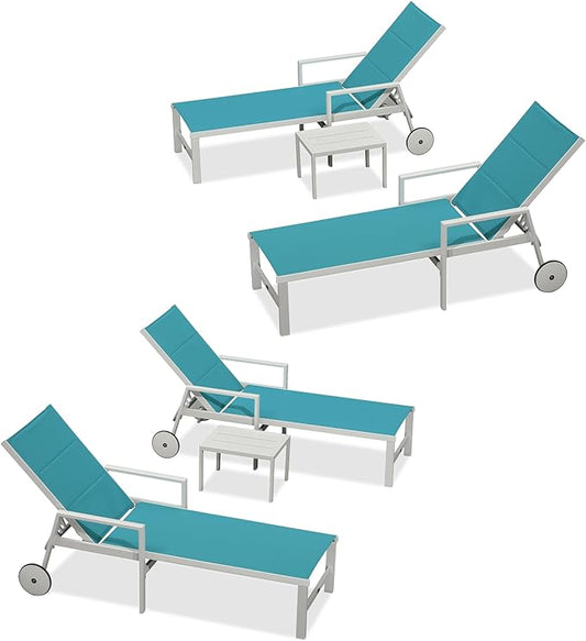 PURPLE LEAF Outdoor Chaise Lounge Adjustable Sunbathing Recliner with Armrest Blue 2 Sets