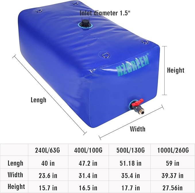 Water Bladder 1000L/260G Water Tank Storage Container Foldable Portable Large Capacity Soft Bag Suitable for Outdoor Easy to Carry Out