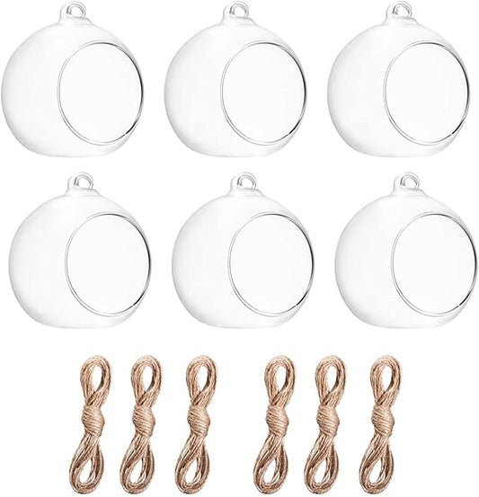 Hanging Glass Candle Holder, Globe Glass Tea Light Holder, Hanging Glass Vase, Flower Plants Terrarium, Glass Orbs Container, Micro Landscape DIY for Home, Office, Wedding (3.15" 6Pcs)