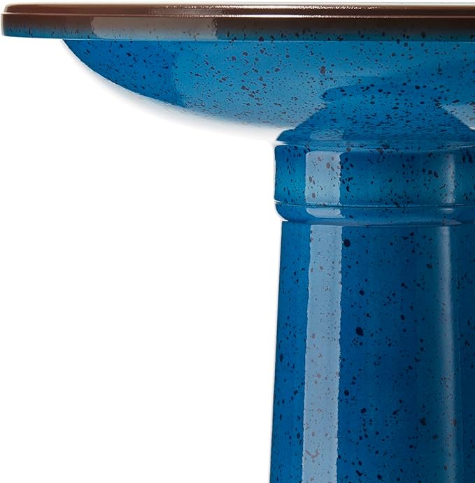 Glitzhome 21.5" H Plastic Cobalt Blue Faux Ceramic Bird Bath for Outside, Hand-Painted Tall Pedestal Style Birdbath for Outdoor Patio Garden Backyard Decking