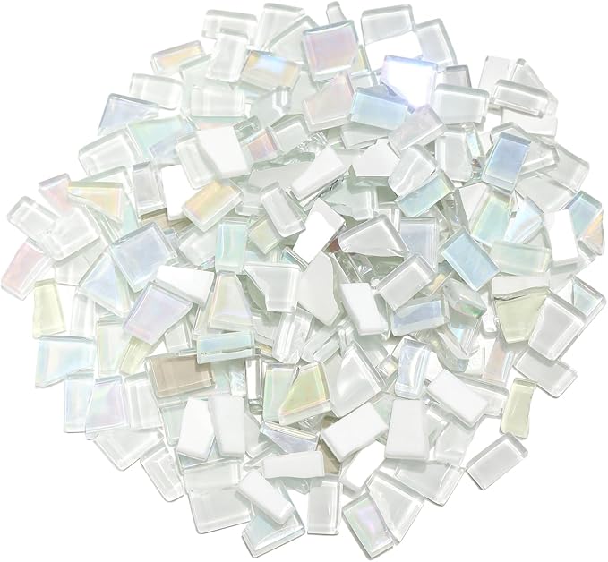 White Mixed Irregular Mosaic Glass Mosaic Tiles Pieces, 300 Grams Mosaic DIY Set Adult Mosaic Set, Mosaic Crafts Mosaic Making Supplies