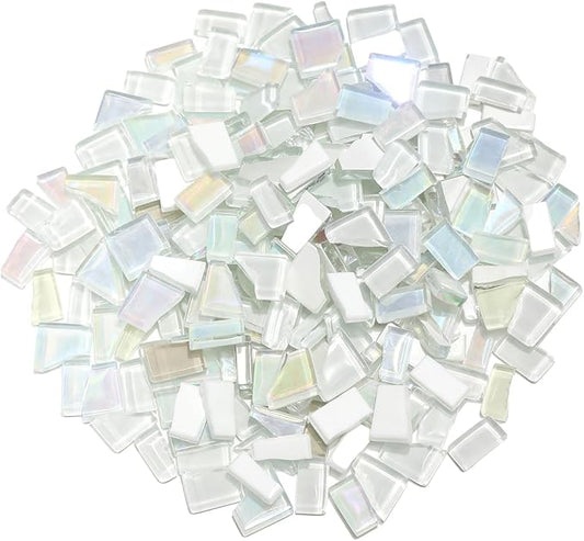 White Mixed Irregular Mosaic Glass Mosaic Tiles Pieces, 300 Grams Mosaic DIY Set Adult Mosaic Set, Mosaic Crafts Mosaic Making Supplies