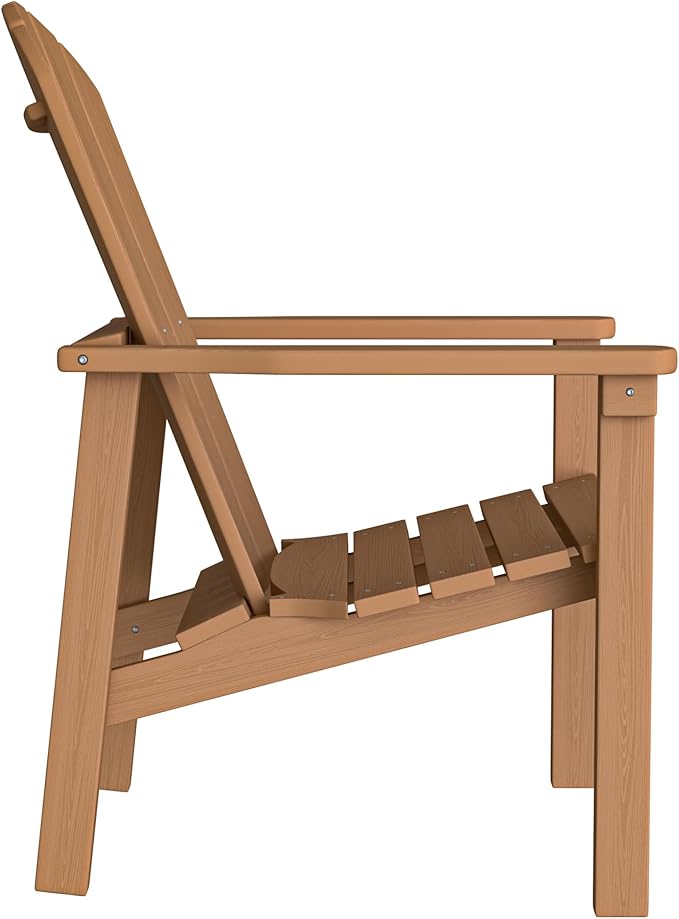 Stackable Adirondack Chair Set of 4, HDPE Outdoor Patio Chair - Durable and Space Saving, Suitable for Porches, Lawns or Garden, Teak