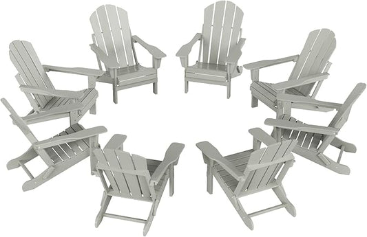 Westin Outdoors Laguna WO Outdoor Adirondack Folding Patio Chairs 8 PCS Set Retro Beach Aesthetic for Backyard, Lawn, Patio, Deck, Garden, Weather Resistant Polyethylene Plastic Lounger (Sand)