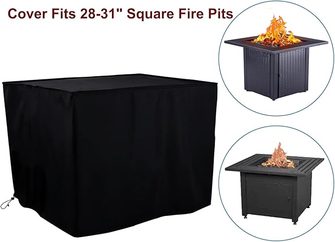 Fire Pit Cover Patio Cover Square 600D Heavy Duty Fire Pit Covers 32x32x24 Inch Outdoor FirePit Covers for 28 29 30 31 Inch Square Fire Pit