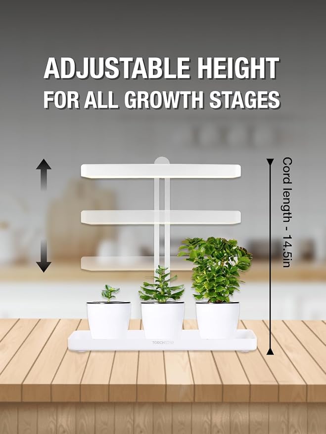 TORCHSTAR Indoor Herb Garden with LED Grow Light, Height Adjustable, 20W Growing System with Automatic Timer, CRI 95+, Full Spectrum Plant Light for Seeds, Vegetation, Home, White, No Pots or Plants