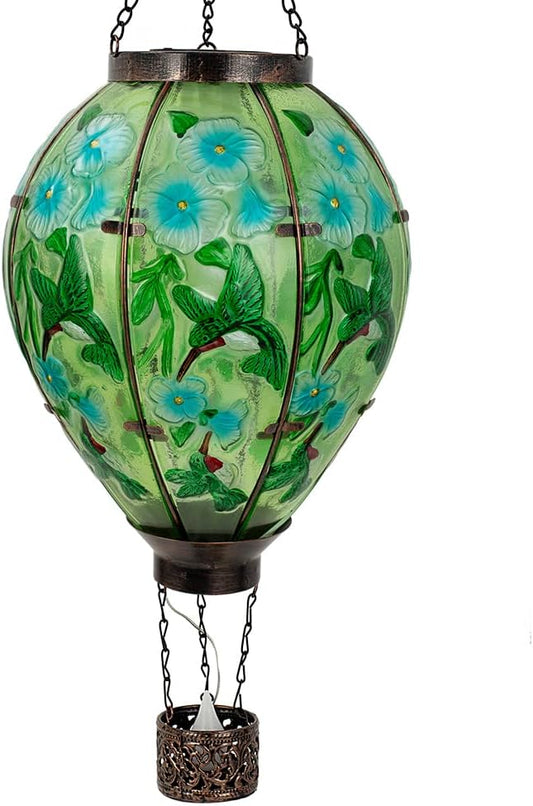 Starsoul Extra Large Solar Hot Air Balloon Lantern with Flame Hummingbird Glass Outdoor Hanging Hot Air Balloon Solar Light Waterproof Garden Patio Yard Party Decorations