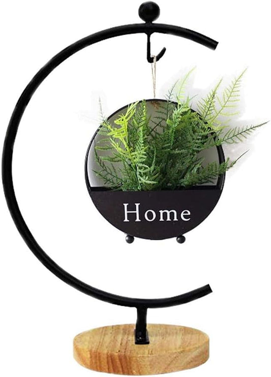 Archi G-Shaped Ornament Display Stand Iron Pothook Stand for Hanging Glass Terrarium/Picture with Wood Base (G Shape-Black)