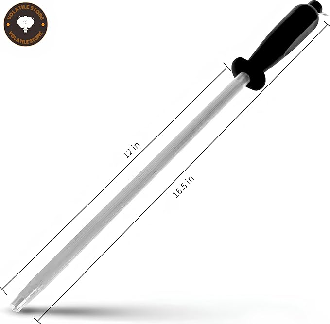 Generic Professional Knife Sharpening Rod - 12-Inch Carbon Steel Sharpening Rod (Black)