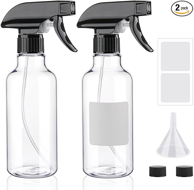 Spray Bottles 12oz Plastic Empty Spray Bottle for Hair Mist/Stream Spraying Heavy Duty Square Water Spray Bottles for Cleaning Solutions, Plants, Essential Oils 2 Pack (12oz)