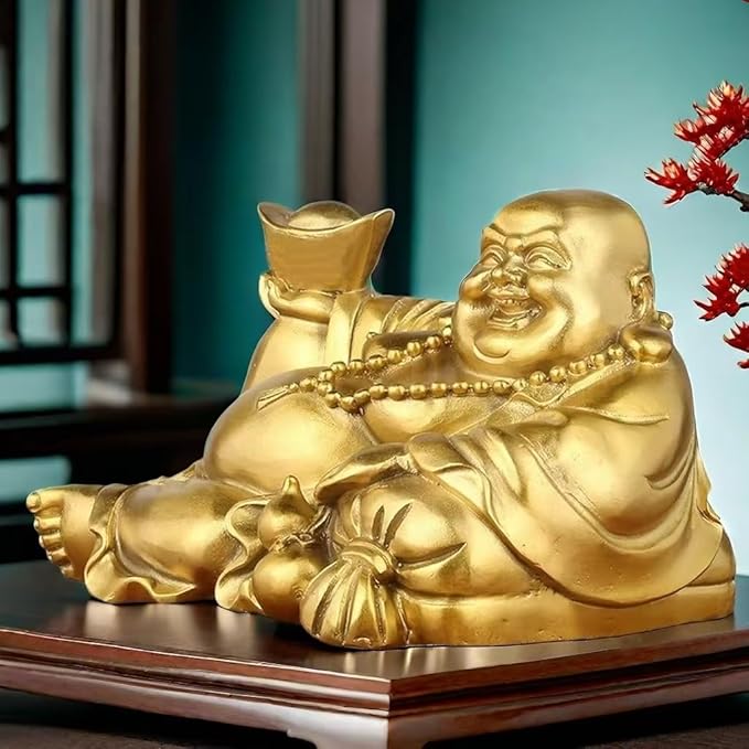 Golden Laughing Buddha Statue - New Home Decor, Happy Buddha Statue for Room Decor, Lucky and Zen Garden