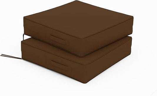 Patio Chair Cushions 19 X 19 X 4 Inch Waterproof Outdoor Seat Cushions for Patio Furniture, Outdoor Sofa Couch Pads with Ties & Handle, Set of 2, Chocolate