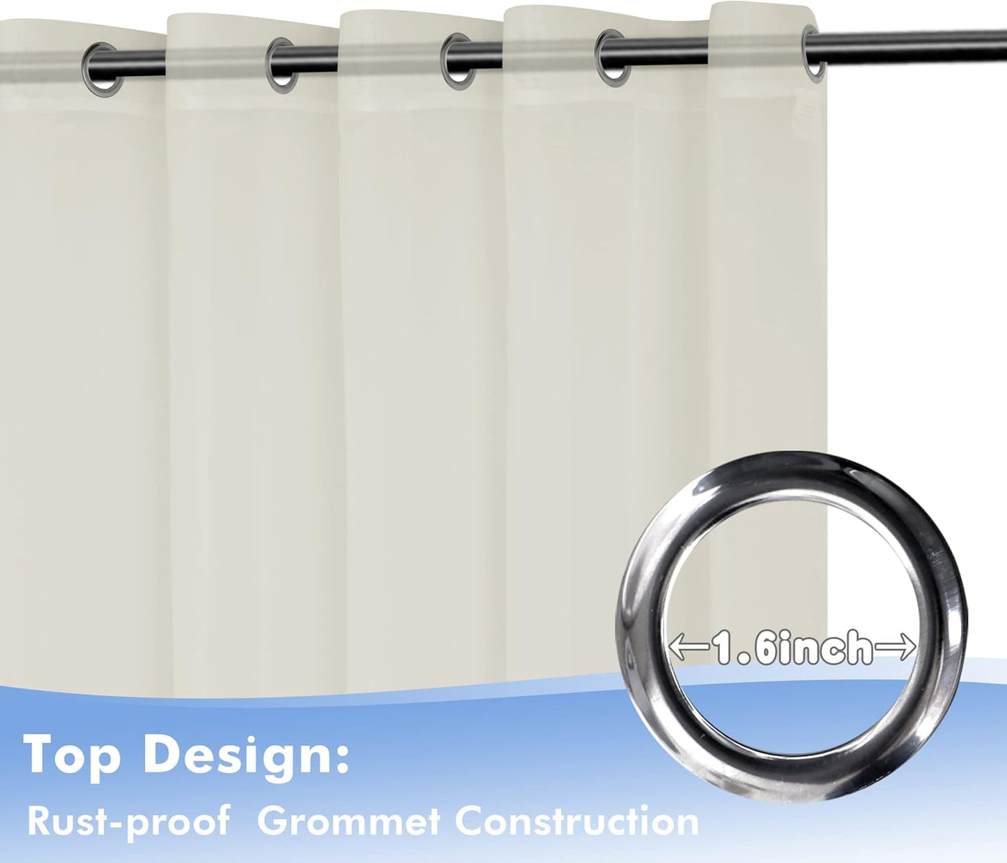 HolidayIdeas Beige Outdoor Sheer Curtains for Patio Waterproof, 4 Panels - 54 x 120 Inch - Light Filtering Voile Outside Curtains Grommet Drapes for Front Porch, Gazebo, Pergola, Backyard