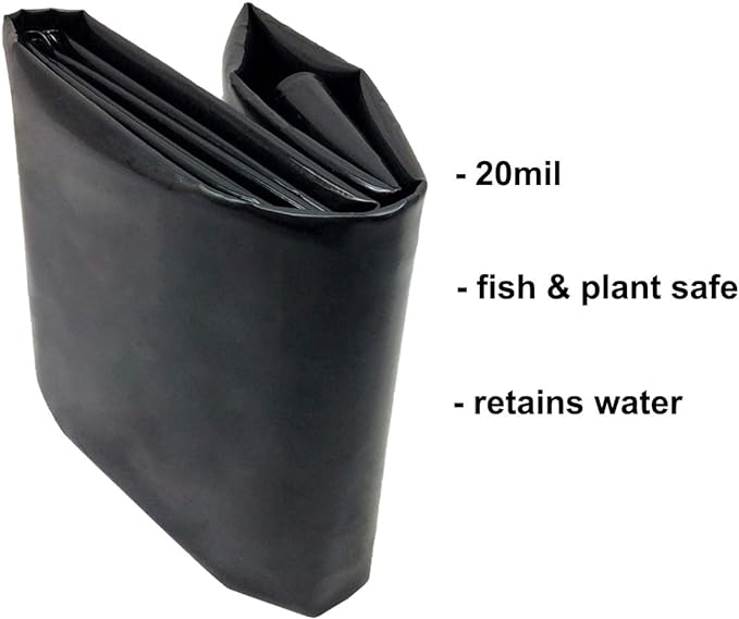 Pond Liner, 20 Mil 7 x 10 Feet Pond Liners for Outdoor Ponds, Black LDPE Fish Pond Liner for Small Ponds, Streams Fountains and Garden Waterfall