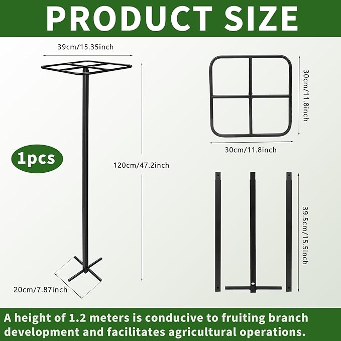 1 Pcs Adjustable Metal Dragon Fruit Plant Trellis 12" x 12" x 50" Durable Vertical Support Tower Plant Cage for Gardening Climbing Plants Trees Cactus Outdoor Garden, Installation Required