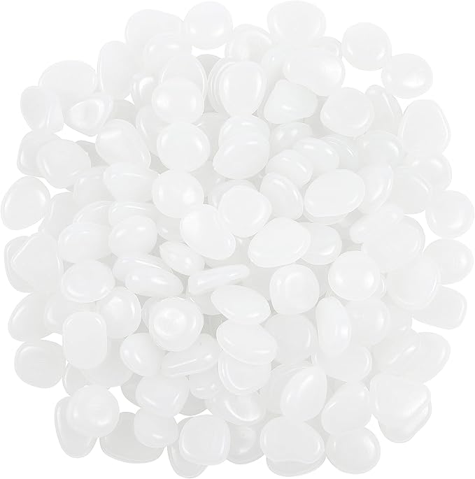 OSOPOLA 150 PCS Glow in The Dark Rocks - White Luminous Stones Fish Tank Accessories Turtle DIY Decor Pebbles for Fairy Garden Yard FD05WH150