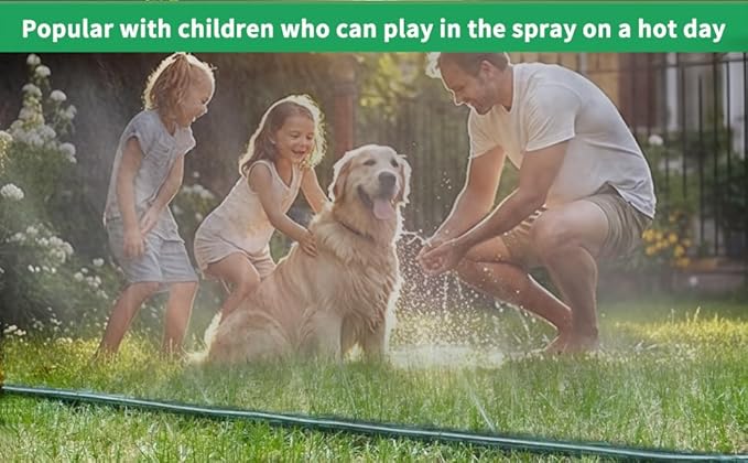 50 FT Flat Sprinkler Hose for Lawn Watering Garden Soaker Hose with Holes, Heavy Duty Lightweight No-Kink Water Hose with Stakes, Irrigation Hose, Great Fun for Kids and Dog