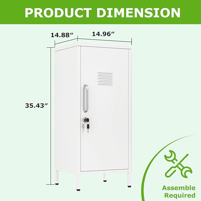 35" Metal Storage Locker, Lockable Employees Metal Locker with Door and Adjustable Shelves, Steel Locker for Home, School, Office, Gym (White)