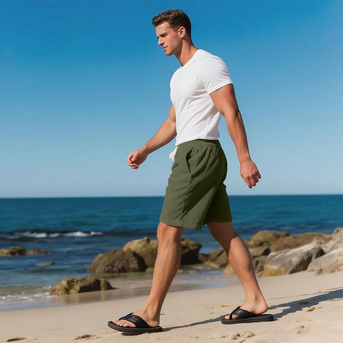 Mens Cargo Shorts Casual Drawstring Elastic Waist Corduroy Summer Beach Shorts with Pockets